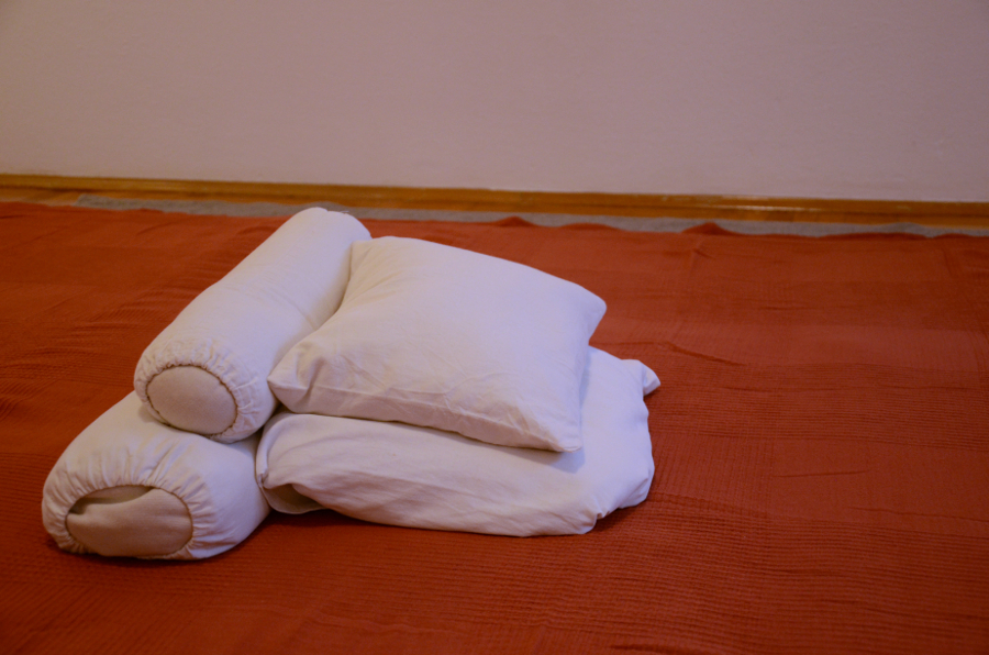foto di dei cuscini shiatsu posati sul futon